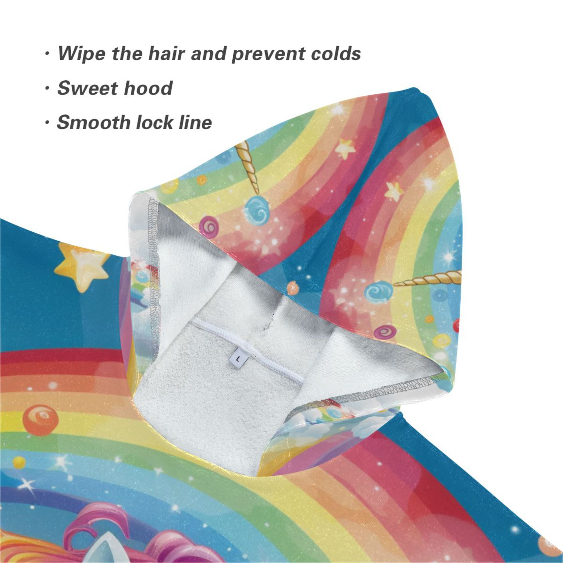 Cartoon Baby Unicorn and Rainbow Kid Hooded Beach Towel 35.4x27.5 inch Bath Poncho Towels Soft Absorbent Quick Dry for Boy Girl