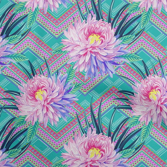 oneOone Cotton Silk Turquoise Green Fabric Florals Craft Projects Decor Fabric Printed By The Yard 42 Inch Wide
