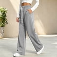 thumbnail image 5 of Women's Wide Leg Pants, Mid Rise Loose Pants with Elastic Waist, Drawstring and Pockets, Hiking Jogging Work Wear | VerBelle,Gray XL, 5 of 8