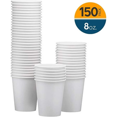 NYHI 150-Pack 8 oz paper cups – Hot/Cold Beverage Drinking paper water cups disposable for, Juice, Coffee or Tea – Ideal for Water Coolers, Party, or Coffee On the Go’