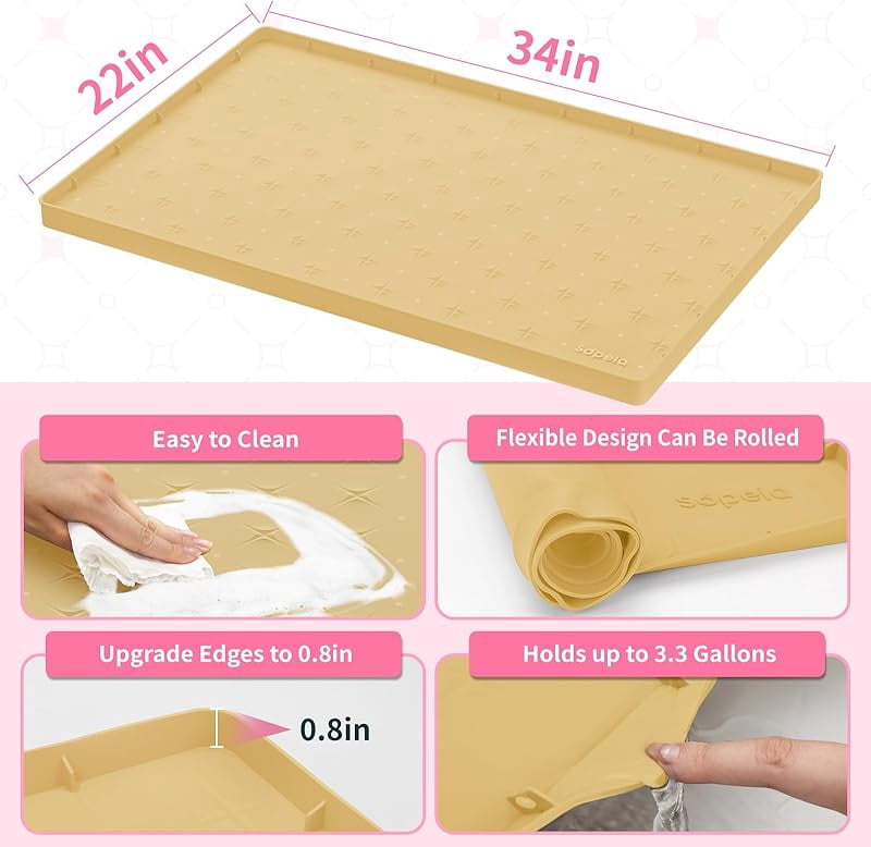 Sdpeia Under Sink Mat for [34" x 22"] Cabinet, Upgraded Silicone Waterproof Kitchen Cabinet Liner Cabinet Protector Kitchen Organizers and Storage