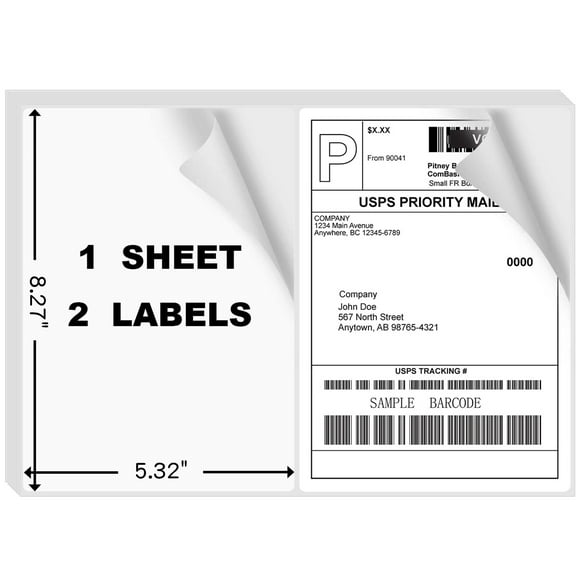 FungLam Half Sheet Shipping Labels - Rounded Corner Self Adhesive Mailing Labels for Laser and Inkjet Printers (800 Labels)