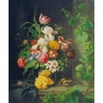 thumbnail image 2 of Josef Lauer 12x14 Gold Ornate Wood Frame and Double Matted Museum Art Print Titled - Still Life with Flowers, Sparrow and Vine Branch (1848), 2 of 4