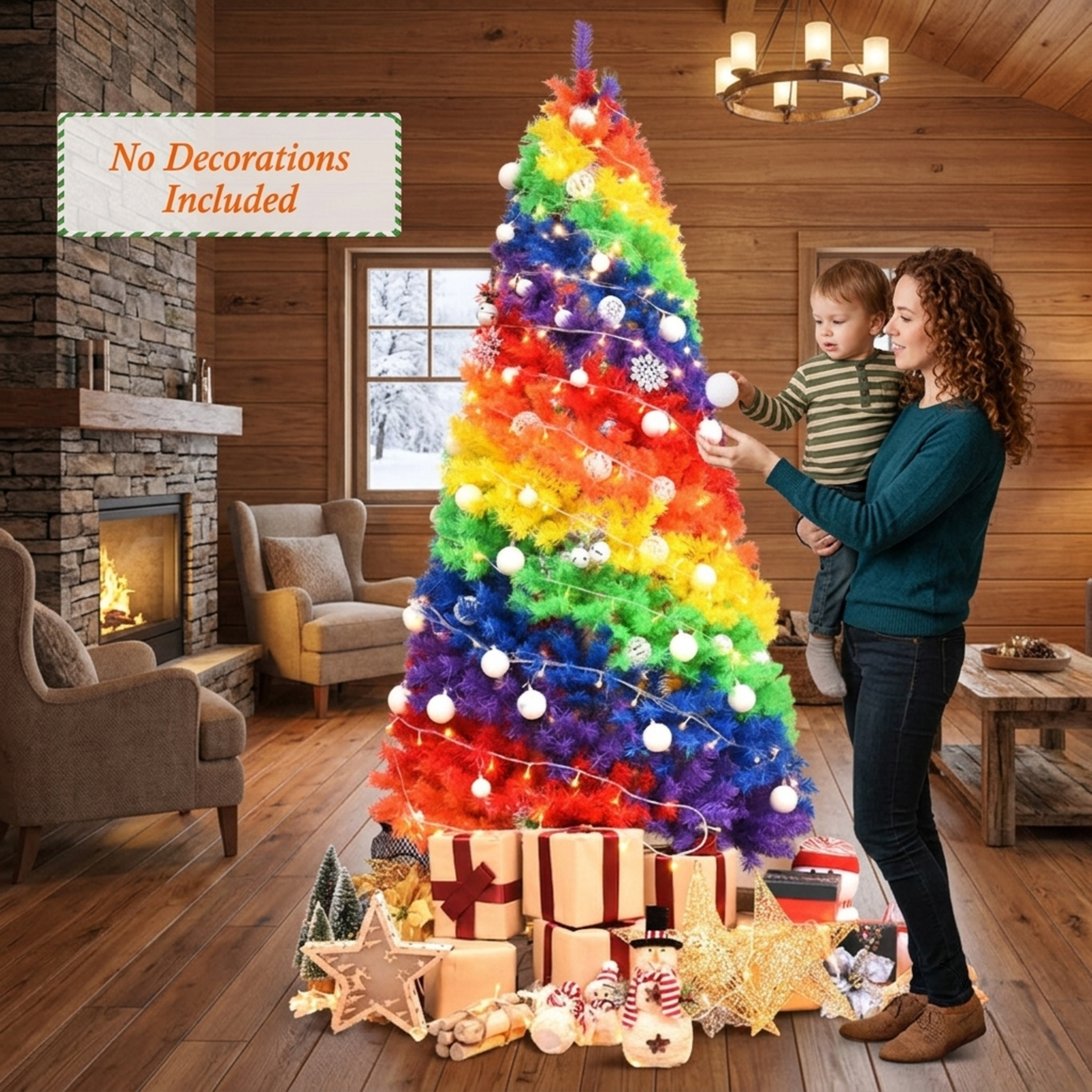 RUIE, 7 ft, Artificial Christmas Tree, with Metal Stand, 1213 Branch Tips, Multicolor Holiday Xmas Tree for Indoor Home Office Decoration