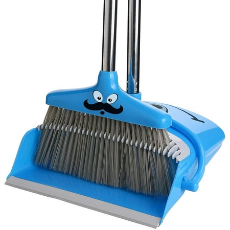 Broom and Dustpan Set | Self Cleaning Bristles Broom and Dust Pan Combo, Dustpan and Broom with Long Handle For Kitchen Home Room Office Lobby Floor Sweep Upright Stand