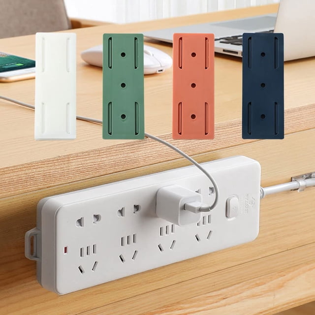 Adhesive Punch Free Socket Holder, Mountable Plug in Socket Fixer Bracket Self Adhesive Desktop Socket Fixer (4 Color, 4PCS)