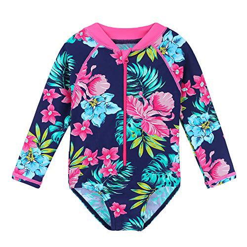 HUAANIUE Baby/Toddler Girl Swimsuit Rashguard Swimwear Long Sleeve One-Piece 