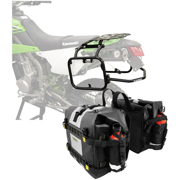 Tusk Pannier Racks with Nelson Rigg Hurricane Dry Saddlebags with Top Rack Black For Kawasaki KLX300 2021-2023