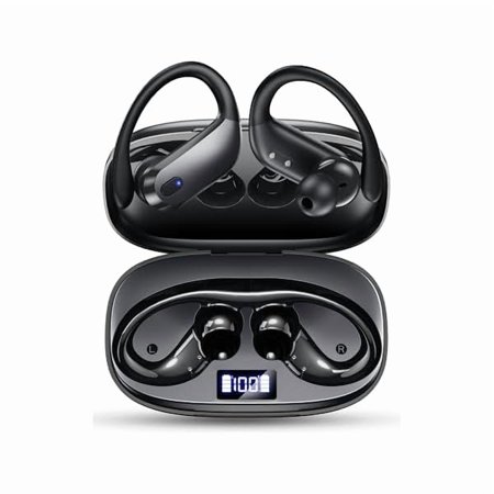 CZ Wireless Earbuds Bluetooth 5.3 Headphones Sport,IPX7 Waterproof Sports Earphones with Earhooks,48H Playtime,Lightweight 7.8g,Fast Charging Case,Noise Cancelling Mic for Running Gym Workout-Black