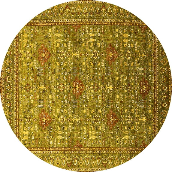 Ahgly Company Machine Washable Indoor Round Oriental Yellow Industrial Area Rugs, 3' Round