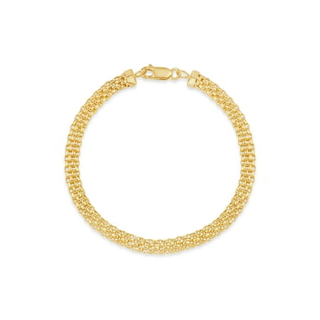 - 18kt Gold over Sterling Silver 5mm Basketweave Flex Chain Bracelet, 8
