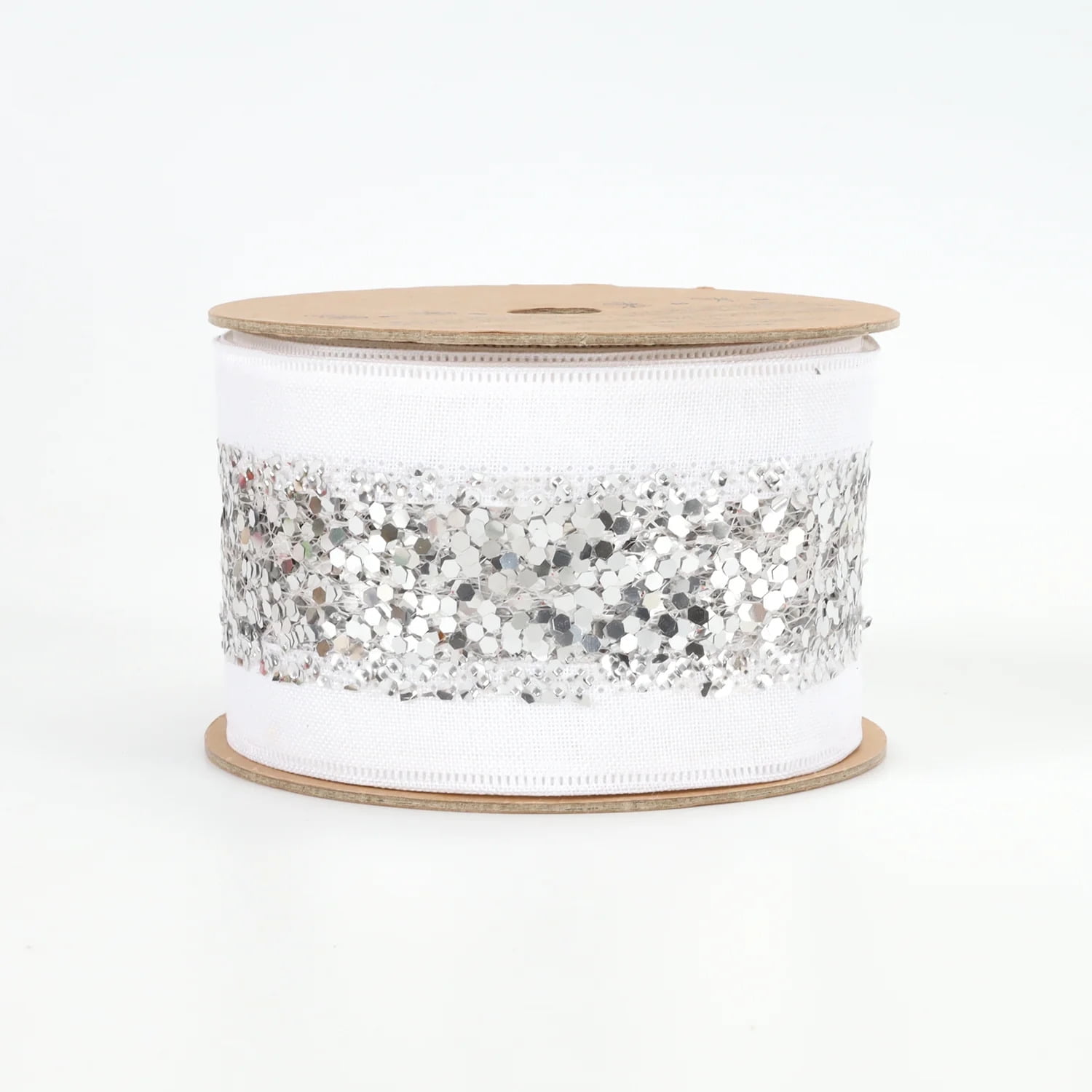 LaRibbons 2 1/2" Wired Ribbon | Metallic Striped White/Silver | 10 Yard Roll