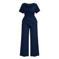 thumbnail image 6 of Tqyyweavej Plus Size Two Piece Sets for Women Short Sleeve Slim Elegant Cowl Neck Tops and Oversized Wide Leg Solid Color Pants S-5XL, 6 of 7