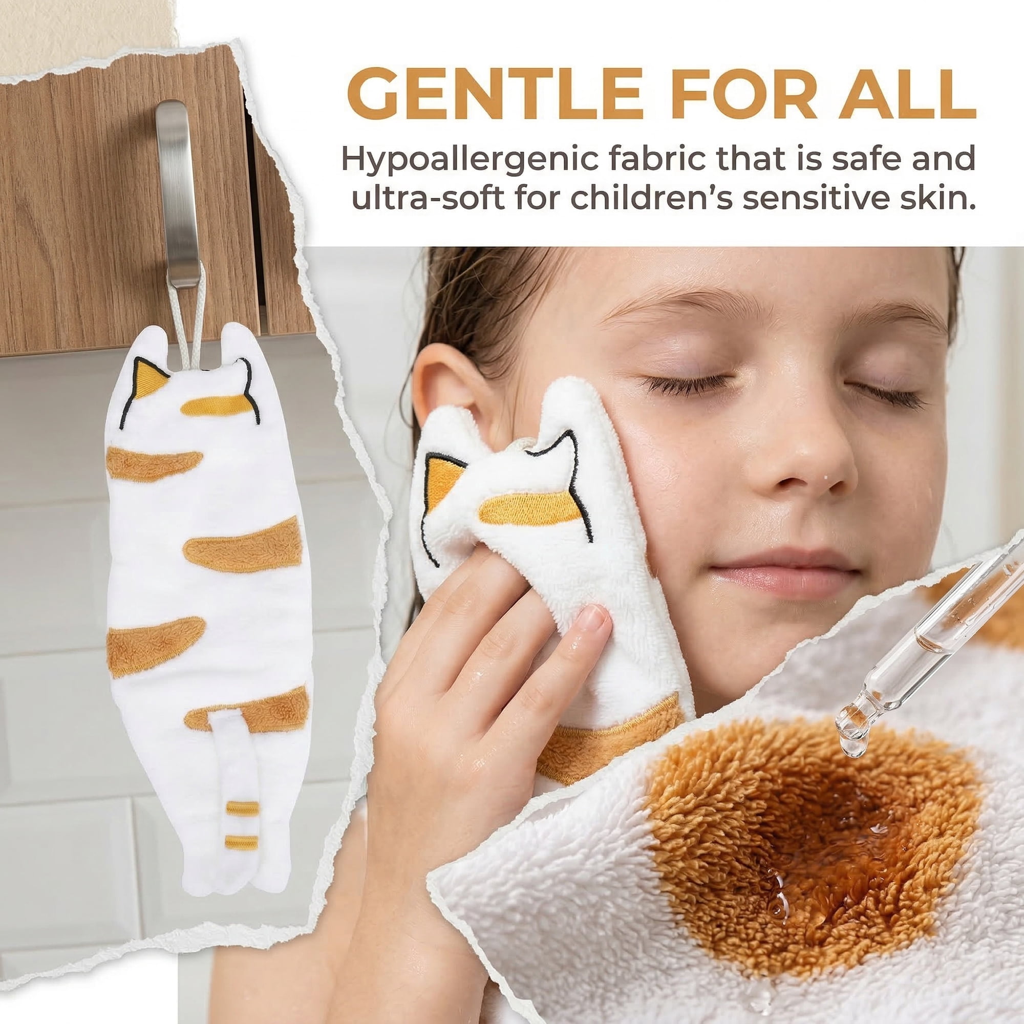 Unique Bargains Cute Animal Hanging Hand Towels Orange 2pcs