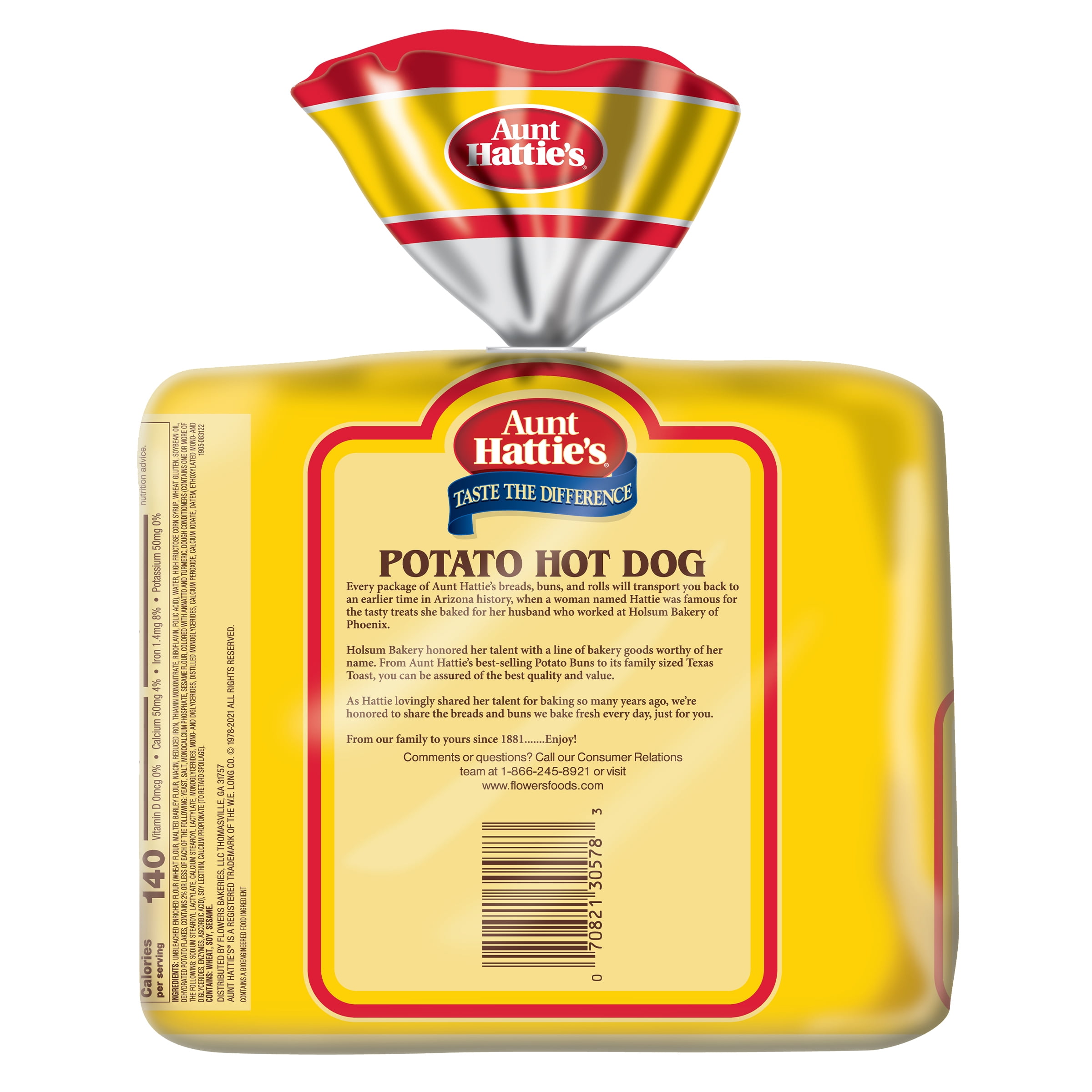 Aunt Hattie's Potato Hot Dog Buns, Sliced Potato Bread Buns, 8 Count, Shelf-Stable