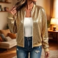 thumbnail image 2 of Ghalytn Women's Sequin Bomber Jacket Long Sleeve Zip Up Stand Collar Sparkly Outerwear Party Night Out, 2 of 5