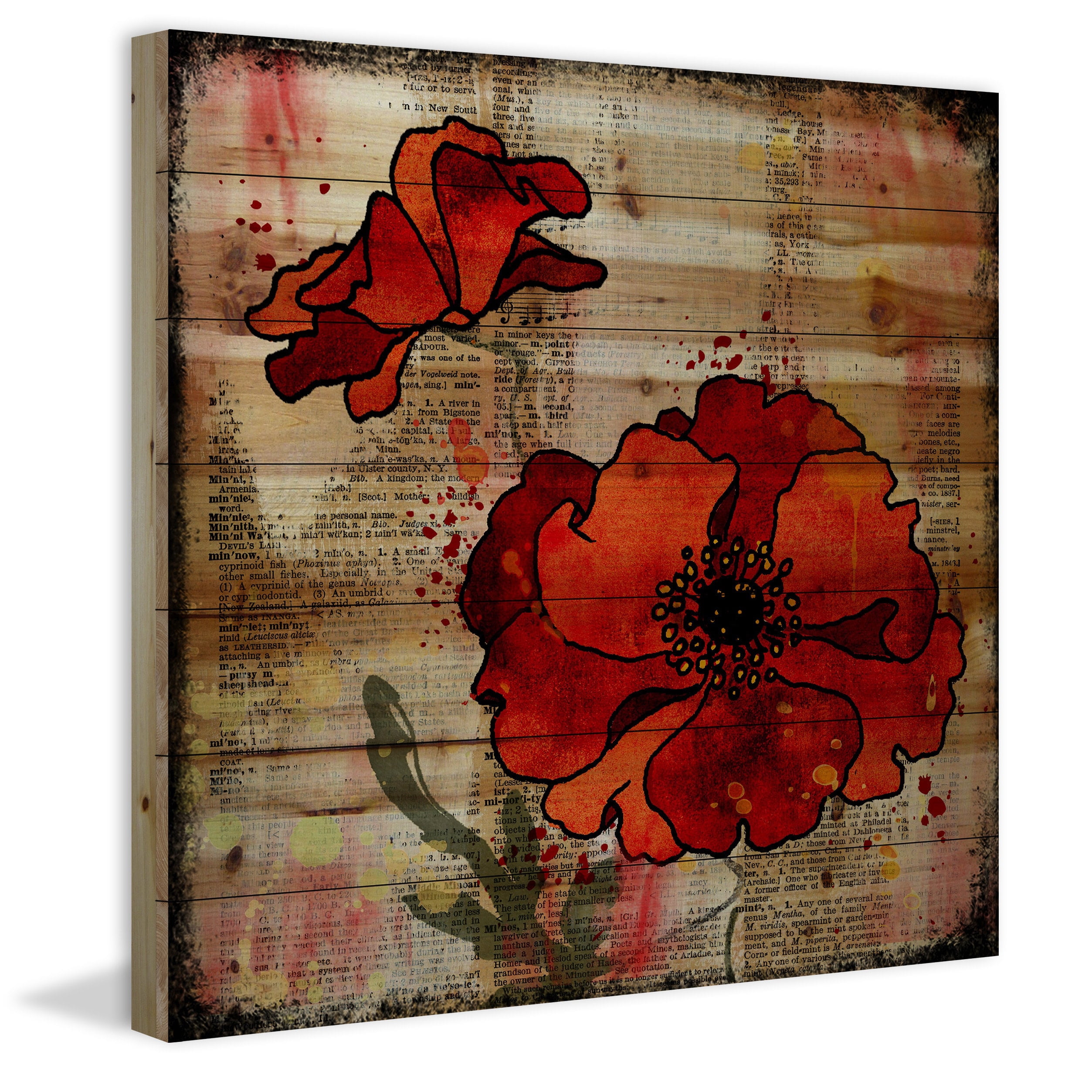 Marmont Hill "Dark Red Poppies" by Vicki Butler Painting Print on Natural Pine Wood