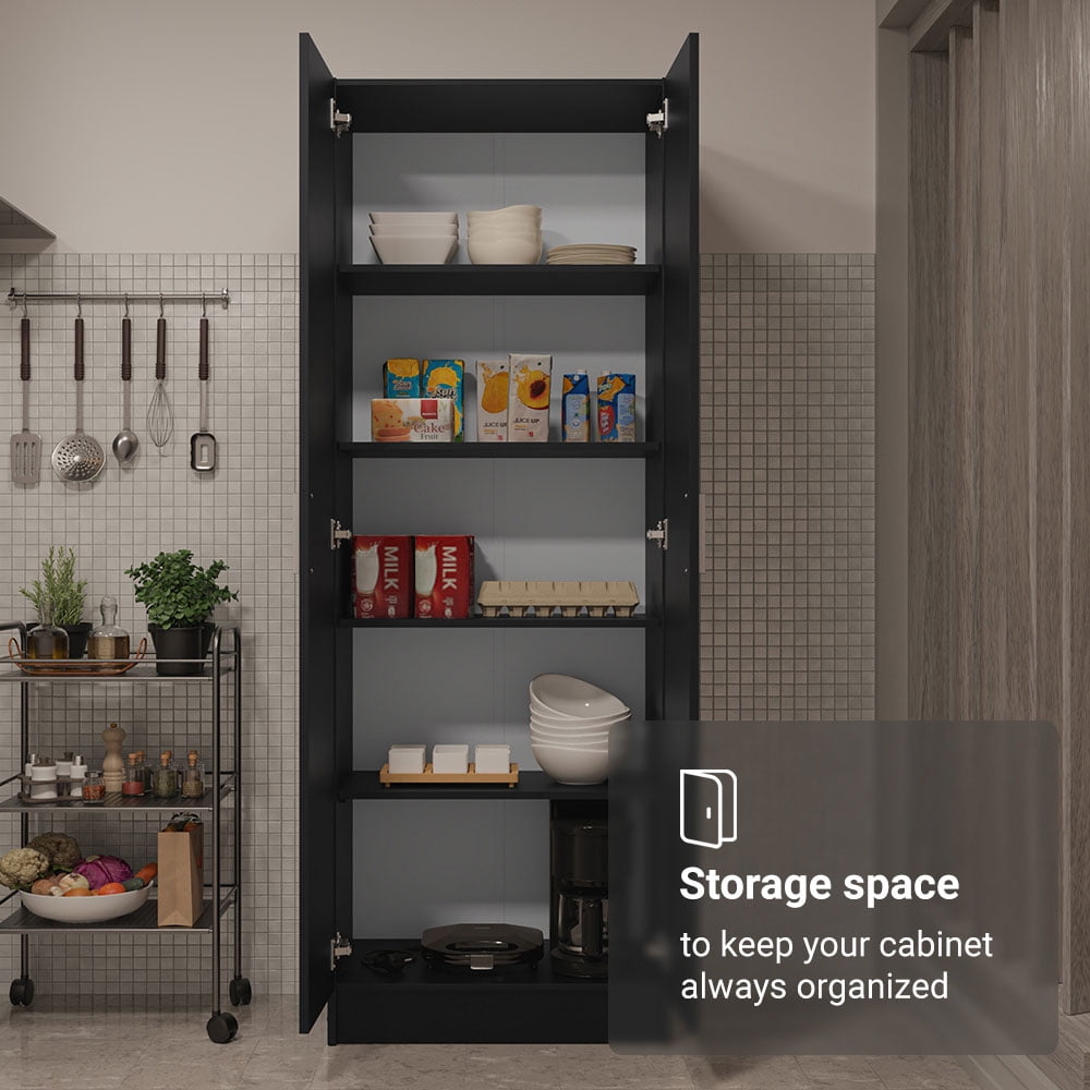 Madesa Kitchen Pantry Storage Cabinet 2 Doors with 5 Utility Shelves 23"L Wooden Organization Unit for Kitchen - Black