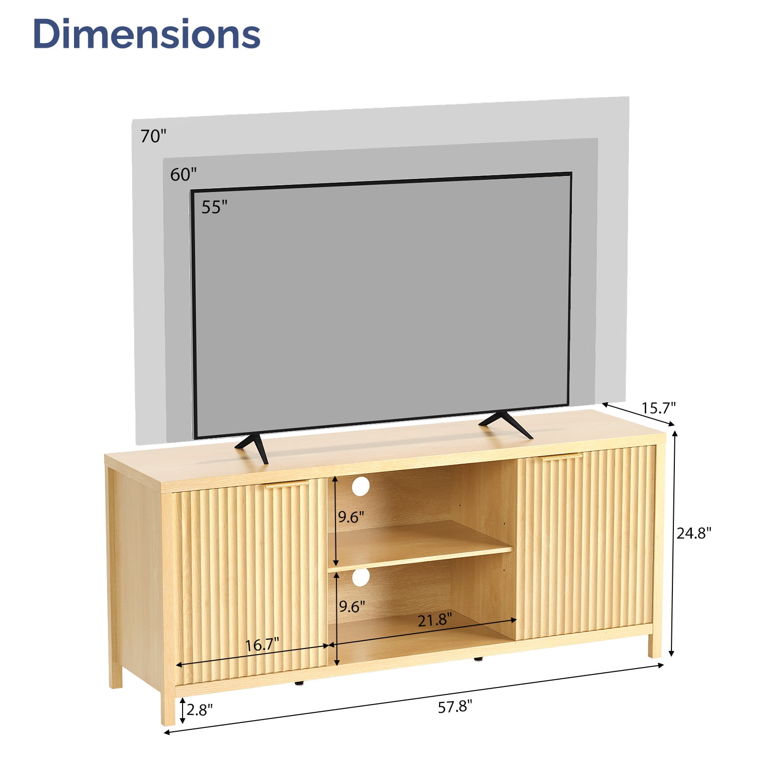 TV Stand for TVs up to 70 Inch, Media Console Cabinet with Adjustable Open Storage Compartment, Wood Entertainment Center 58.07"Lx15.75"Dx24.80"H for Living Room Bedroom