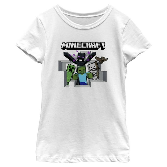 Girl's Minecraft Enemy Mobs  Graphic Tee White Small