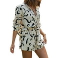 thumbnail image 5 of Sedceaty Women's Two Pieces Clothes Outfit, Turn-Down Collar Short Sleeve Button-Down Printed Blouse + Elastic Waist Shorts, 5 of 9