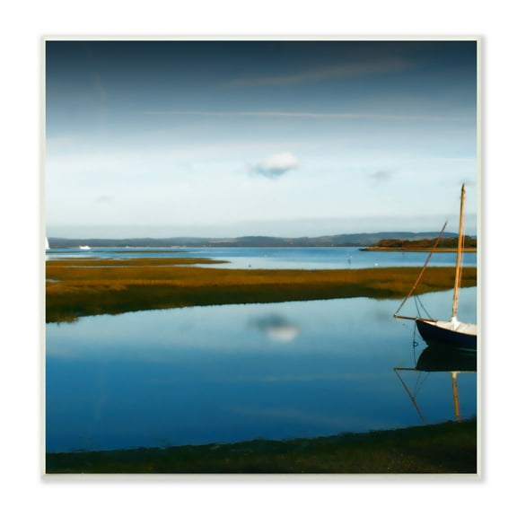 Stupell Industries Dreamy Boat Floating Cloud Reflection Grassy Shore Photograph Unframed Art Print Wall Art, Design by Noah Bay