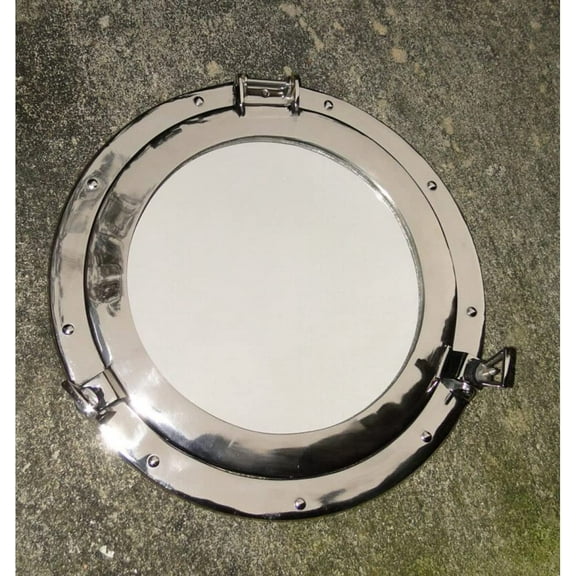 Nautical Opulence: 17-Inch Nickel Polished Aluminum Porthole Mirror