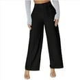 thumbnail image 3 of Frostluinai Trousers Pants for Women High Waist Baggy Wide Leg Dress Pants Flat Front Solid Lounge Business Work Pants with Pockets, 3 of 5