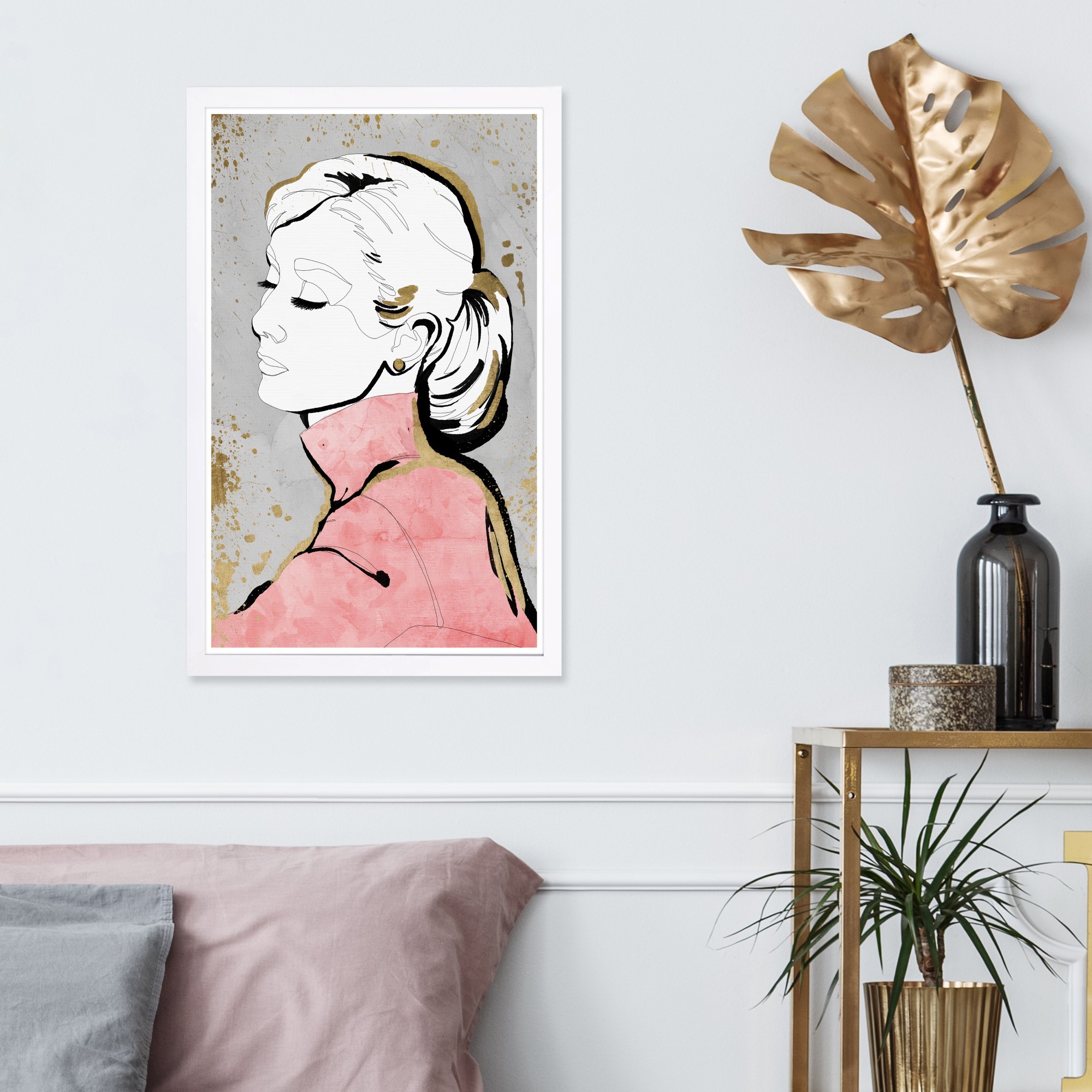 Wynwood Studio 'Contour Icon' Fashion and Glam Framed Wall Art Print - Pink, White