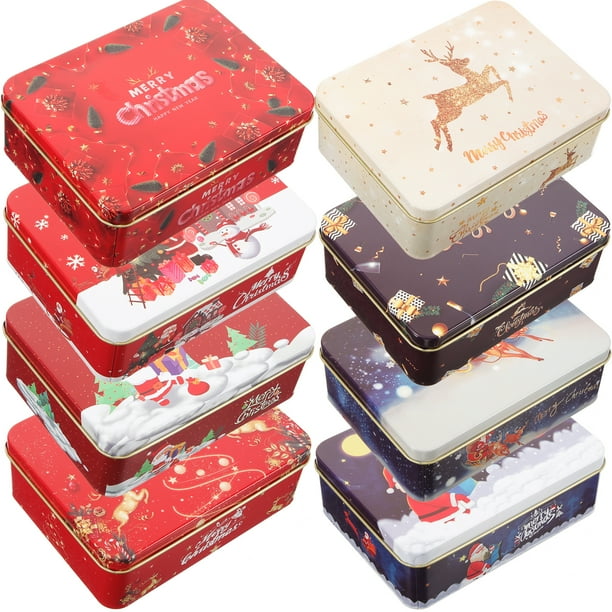 8 piezas Cajas de hojalata para tarjetas de regalo de Navidad Cajas de regalo de metal de Navidad Cajas de regalo pequeñas con tapas