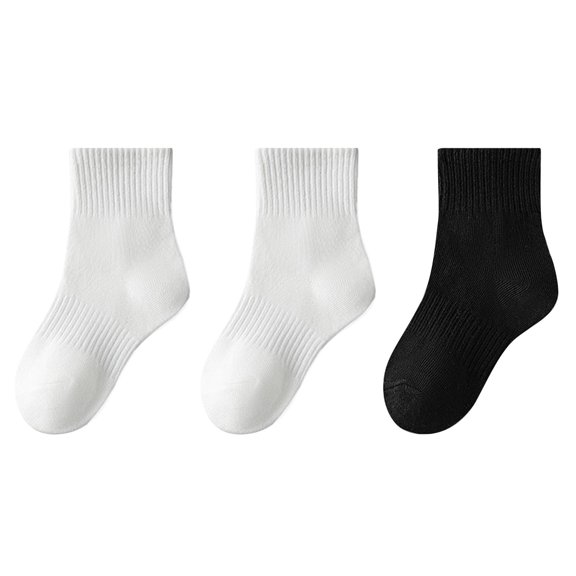 Xfvqtps Kids 3 Pairs Crew Socks Solid Color Sweat Absorbing Comfort Breathable Soft Cotton Socks