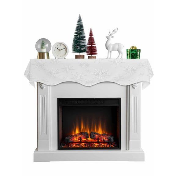 White Snowflakes Christmas Mantel Scarf Fireplace Decorations for Living Room, Winter Xmas Snowflak Holiday Fireplace Mantel Scarf Cover Runner for Halloween/Thanksgiving/Christmas Decor 90"x17"