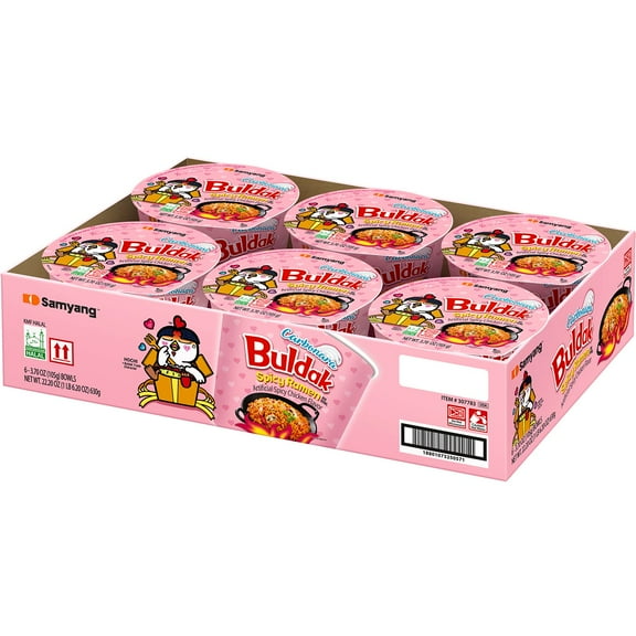 Samyang Buldak Carbonara Spicy Chicken Ramen Bowl, 3.7 oz., 6 pk.