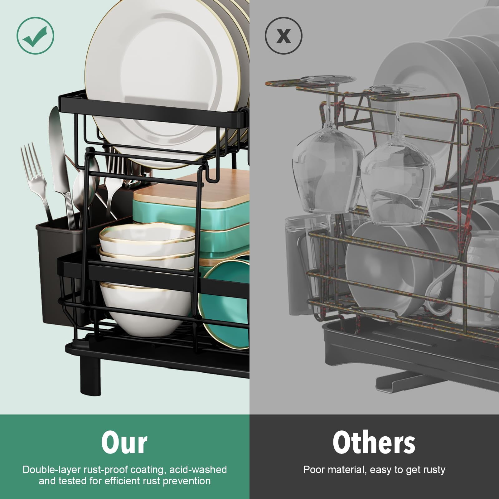Dish Drying Rack  Stainless Steel Racks For Kitchen Counter Drainer With Removable Utensil Holder Drainboard (black 2 Tier 13''w X 17''l)