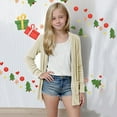 thumbnail image 4 of OGLCCG Girls Long Sleeve Cardigan Kids Lightweight Open Front Classic Knitted Corduroy Sweater with Pockets Casual Loose Fall Outwear 5-14 Years, 4 of 7