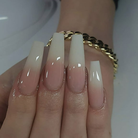 24pcs per Box Extra - long Ballet Nails - High - end Jelly - white Gradient, Popular Nude Nail Art