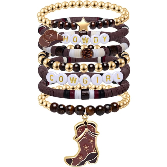 AEXTO Western Cowgirl Beaded Stretch Bracelets, Stackable cowgirl hat boot accessories, Bohemian Jewelry for Women Girls Teens Christmas Birthday Gift