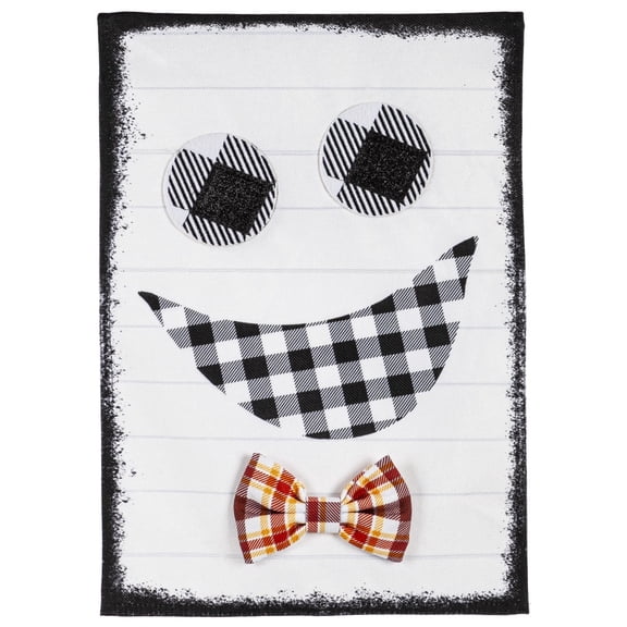 Halloween Plaid Ghost with Bowtie Garden Flag 2 Sided Burlap