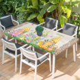 thumbnail image 2 of Easter Table Cloths for 6 Foot Rectangle Tables, Rustic Gnomes Duck Floral Colorful Eggs Wooden Grain Patio Waterproof Elastic Fitted Tablecloths, Washable Rectangular Table Cover for Camping, 2 of 8
