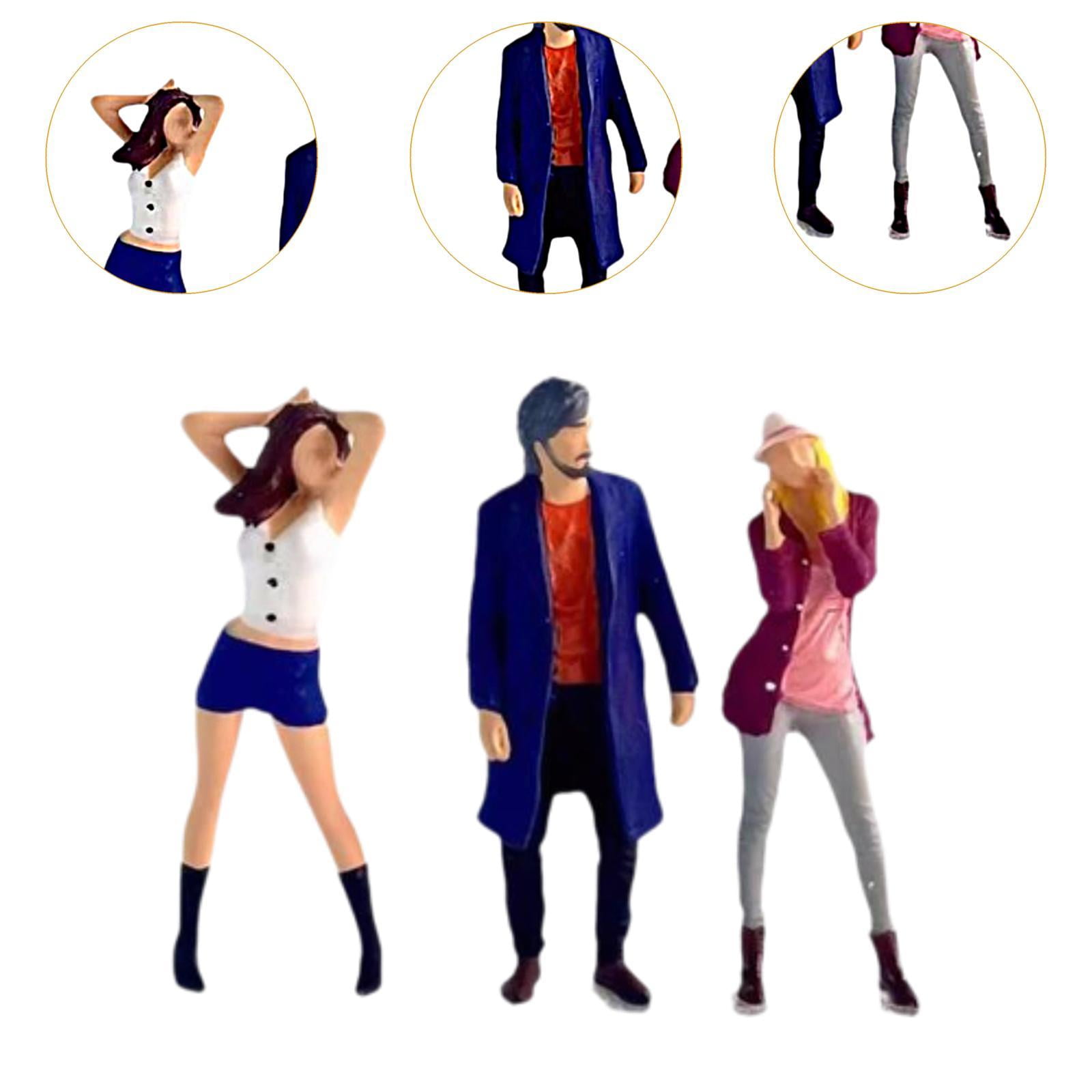 Rushawy 3 Pieces 1/64 People Figures Crafts for Micro Landscapes Diorama Photo Props White Blue