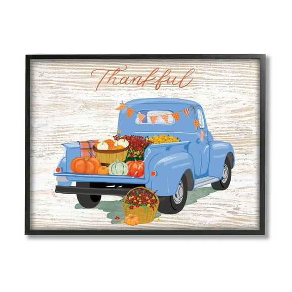 Thankful Farmhouse Harvest Truckload Holiday Graphic Art Black Framed Art Print Wall Art