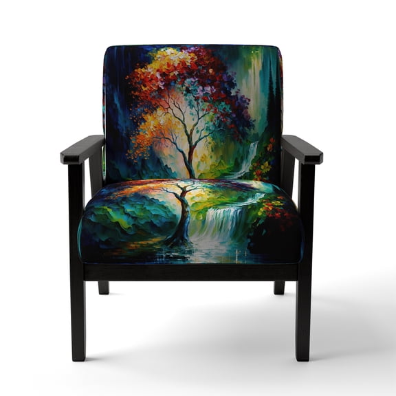 Designart "Majestic Autumn Forest The Central Tree I" White Tree Upholstered Accent Chair - Modern Arm Chair For Bedroom