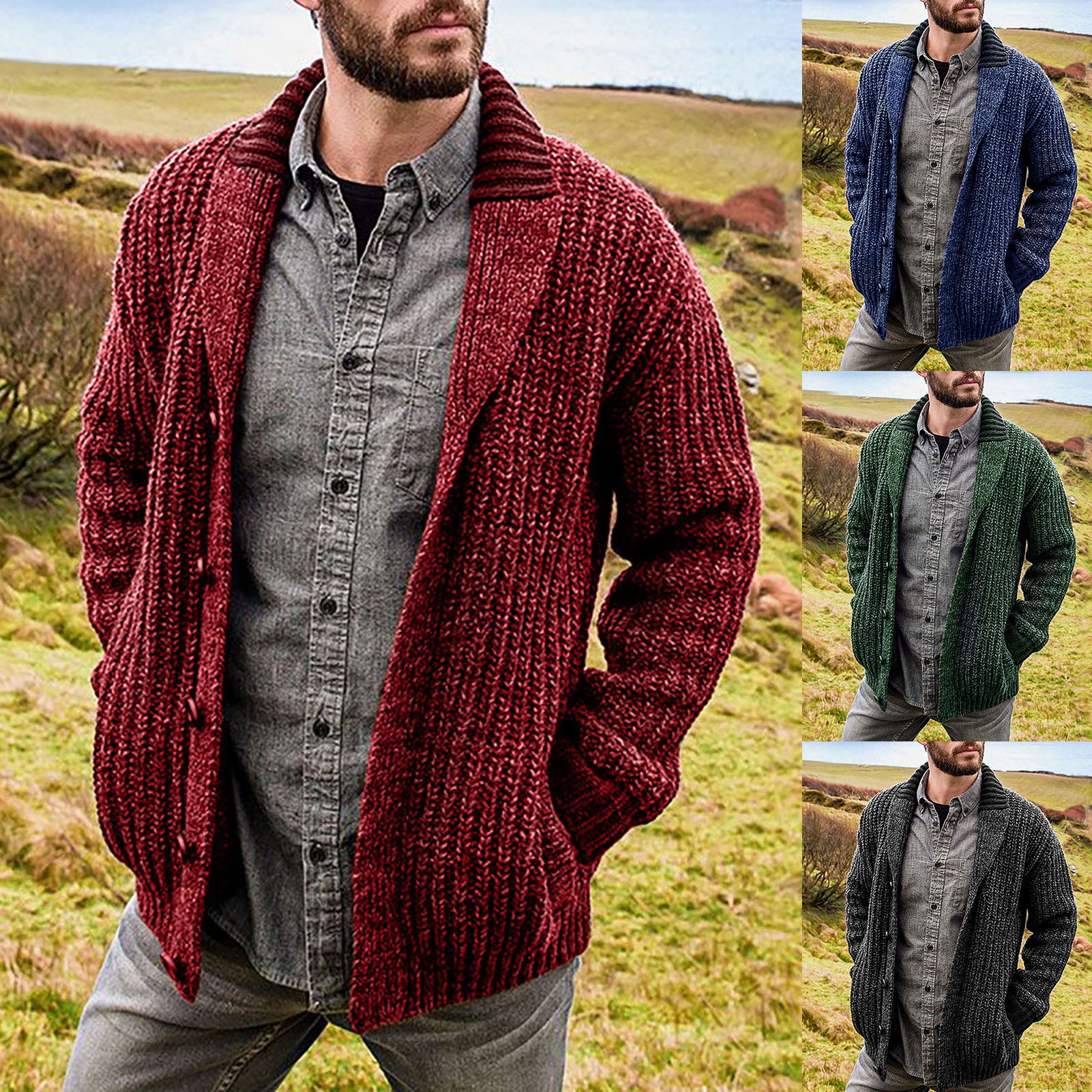Clothing Mens Clothing Jumpers Cardigans Knitted jacket with lapel Spring/Autumn men sweater cardigan Many colors Made to order Cotton man jacket Hand knitted men knitwear 