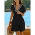thumbnail image 2 of CUPSHE Women's Plunge V Neck Beach Cover Up Dress Cotton Smocked Waist Short Sleeve Mini Casual Summer Dresses Cover Ups, 2 of 4