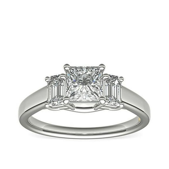 1.00 T.C.W Princess Shape Natural Diamond Elegant Three Stone Design Bridal Ring for Women in Solid 950 Platinum Size 7