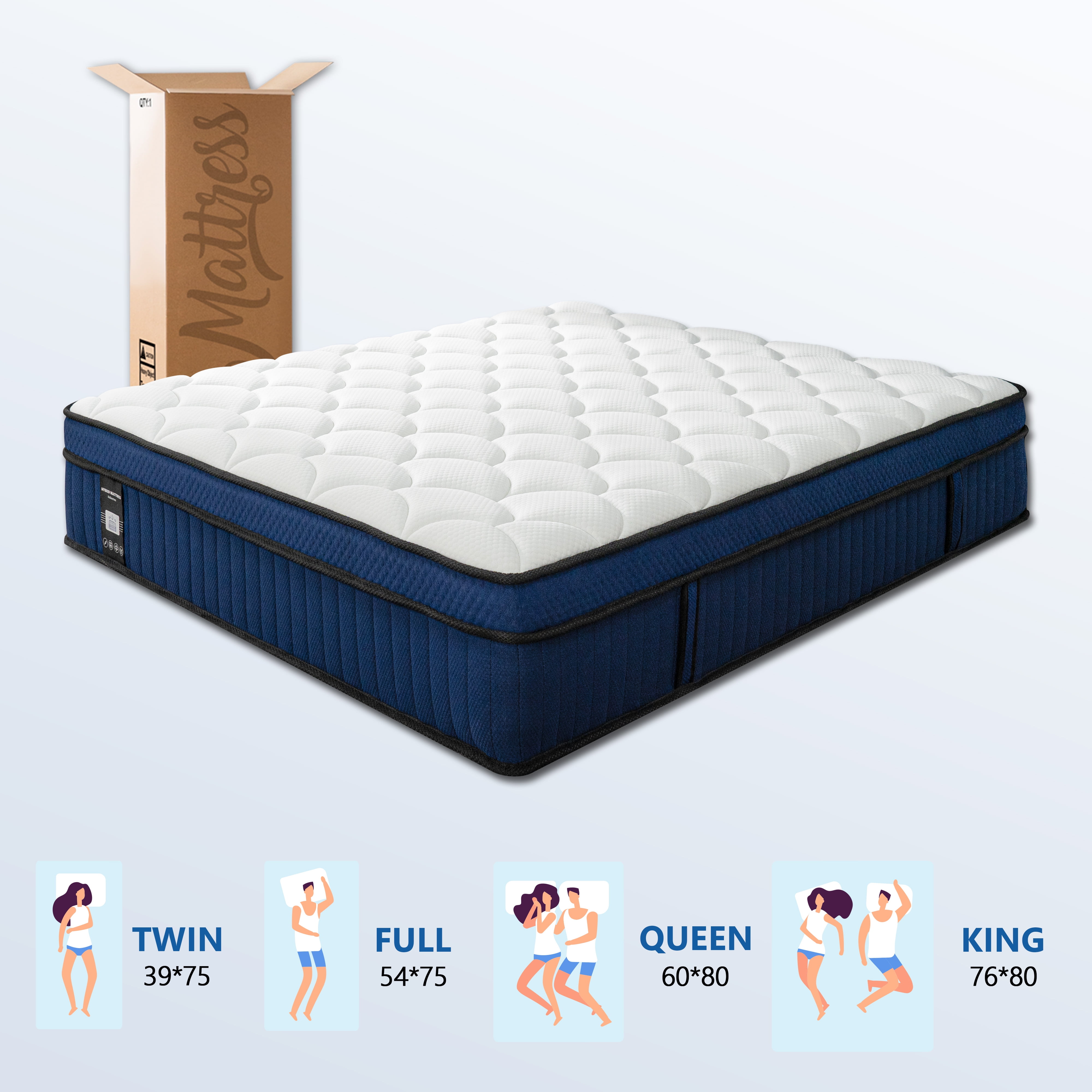 King Mattress, 12" Inch King Size Gel Memory Foam Hybrid Mattress in a Box, Breathable & Comfortable