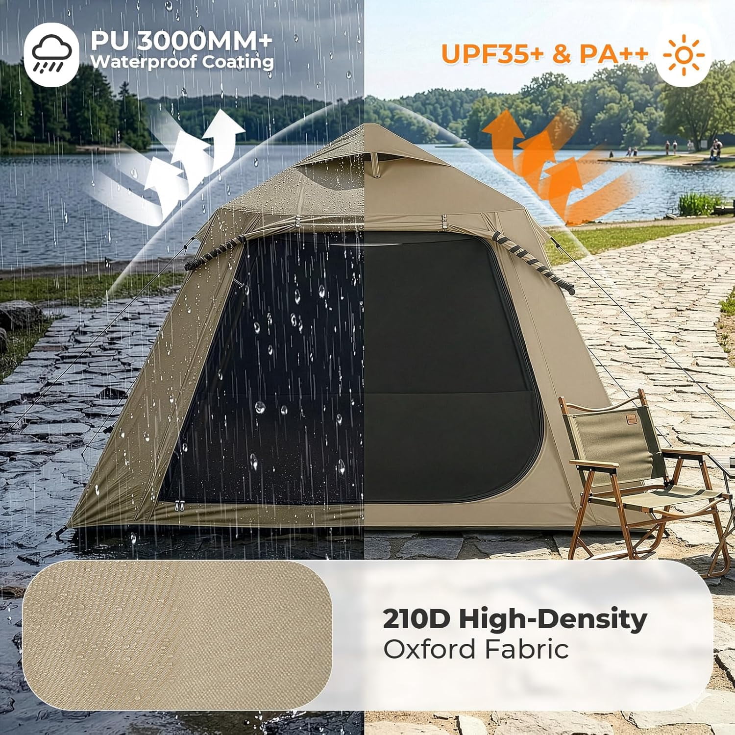 ZJTER Inflatable Camping Tent, All-Weather Inflatable Hot Tents with Stove Jack, Blow Up Tent for Camping with Mesh Doors & Windows, Inflatable Air Tents for Camping Adult