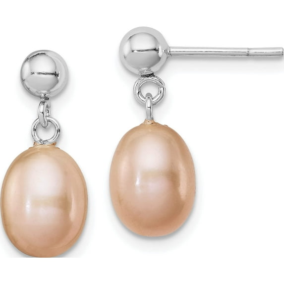 Sterling Silver Rhodium-Plated 7-8mm Pink Fwc Pearl Earrings Made In Canada qe7653