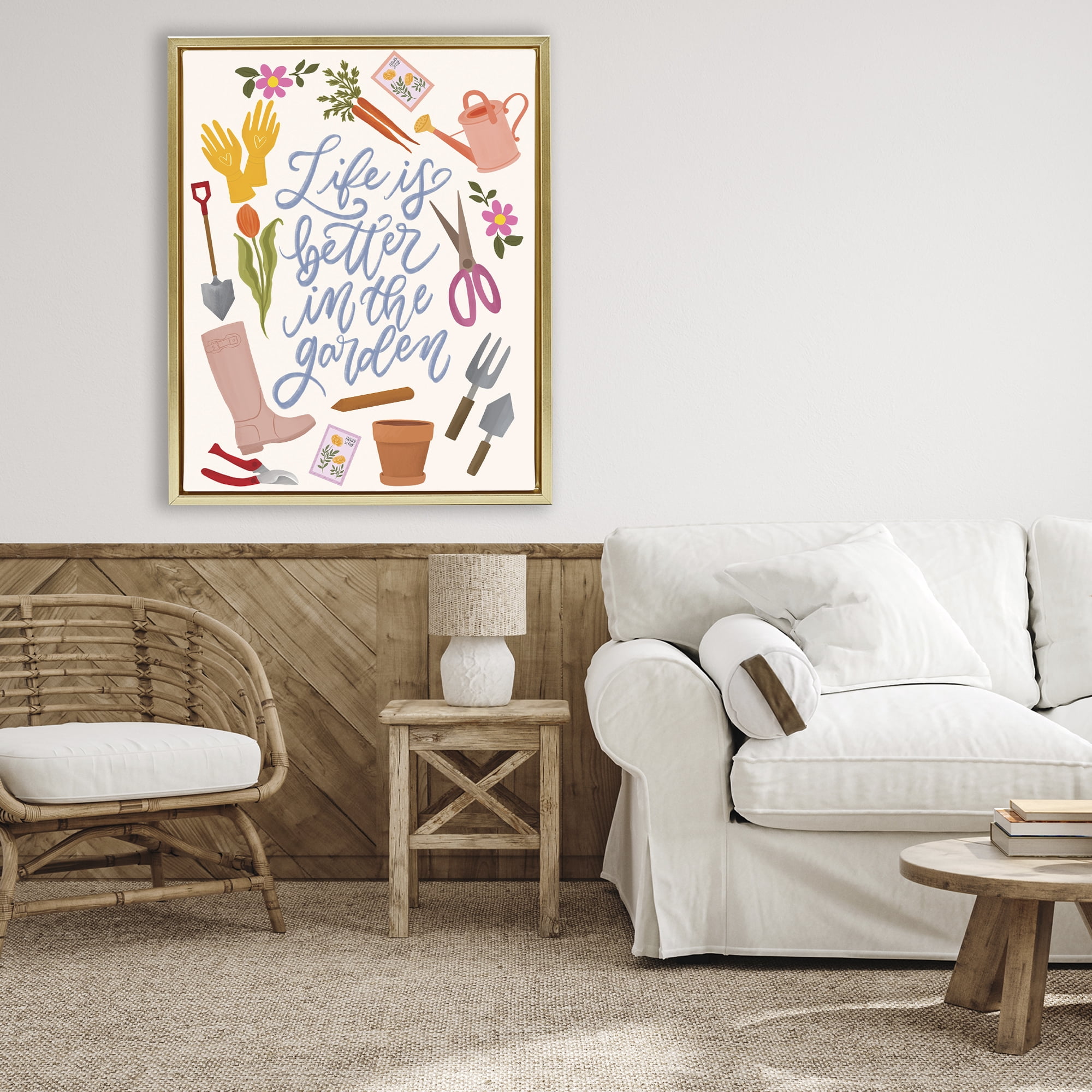 Stupell Industries Life In The Garden Gold Framed Floater Canvas Wall Art, design by Isabela Schielke