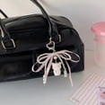 thumbnail image 2 of Yihuala Adorable Flocking Bear Keychain With Pearls Accent and Ribbon Bowknot Stylish Purse Or Car Keys Holder Accessory, 2 of 15
